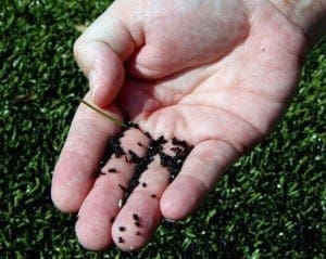 Tire grains are added to artificial turf for bouyancy.