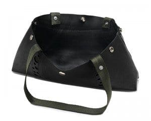 Handbags such as this one are made using recycled rubber from tires.